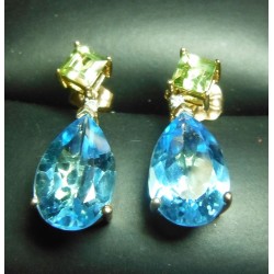 9.04CT BLUE TOPAZ DIAMOND & PERIDOT EARRINGS 14K $1NR