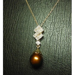 8MM CHOCOLATE FRESHWATER PEARL & DIAMOND NECKLACE 14K $1NR