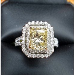 $48,550 3.45Ct Fancy Intense Canary Yellow Princess & White Diamond Ring Certified