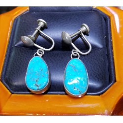 Estate Turquoise Earrings Sterling Silver