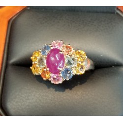$1,750 Estate 2.50Ct Ruby & Rainbow Sapphire Ring 14k Gold