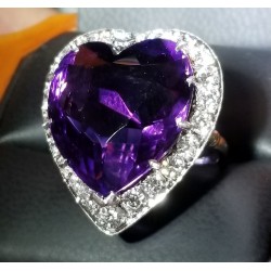 $9,140 Estate 23.56Ct Gorgeous Amethyst Heart & Diamond Ring Platinum