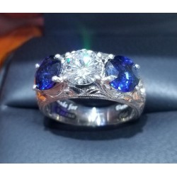 Sold Diamond & Sapphire Ring Hand Engraved Platinum By Daniel Arthur Jelladian