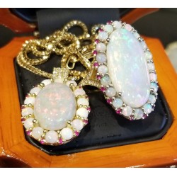 Sold Opal, Ruby & Diamond Ring & Pendant Set 18k Gold by Daniel Arthur Jelladian