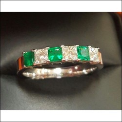 Sold 1.50CT Princess Cut Diamond & Emerald Band 18k White Gold By Daniel Arthur Jelladian $2,500