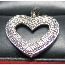 HAPPY VALENTINE'S DAY 1.10" DIAMOND HEART PENDANT 14KWG $1NR