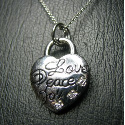 LOVE, Peace & Joy 3 Diamond Heart Pendant & Chain Sterling $1NR