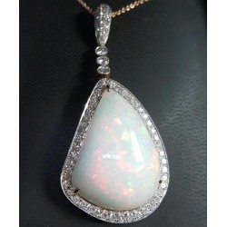 31.01Ct Colorful Opal & Diamond Pendant & Chain 14k Pink Gold