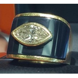 Estate 1.40Ct Marquise Diamond & Black Onyx 18k Gold Ring