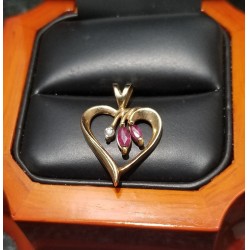$500 Estate Ruby and Diamond Heart Pendant 14kt Gold $1Nr