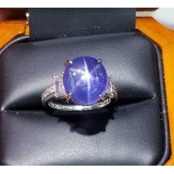 Estate 10.86Ct Natural Color Change Blue to Violet Star Sapphire and Diamond Ring Platinum