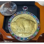 Order for $6,772 "The Jewel of America" Pure 24kt Gold 1oz Buffalo Coin & 50 Gems Rainbow Bezel for 50 States Platinum by Jelladian 2023©