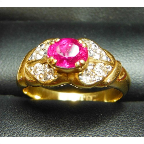 .96CT PINKISH RED RUBY & DIAMOND RING 20K ASIAN GOLD $1NR