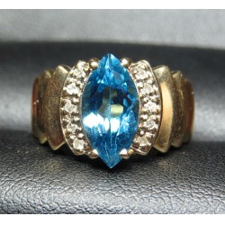 ESTATE 1.60CT BLUE TOPAZ & DIAMOND COCKTAIL RING 10K $1NR