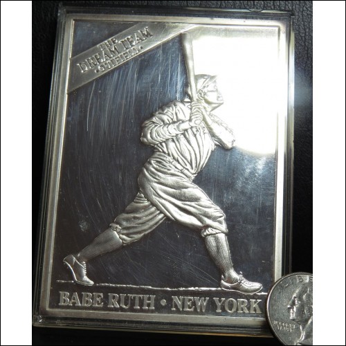 1/2 TROY POUND FINE .999 SILVER BABE RUTH NUMBERED BASEBALL CARD $1NR