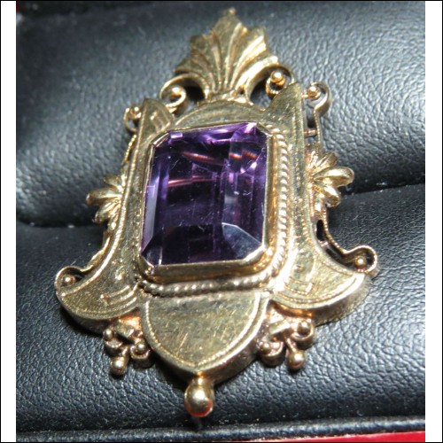 $3,000 ESTATE 8.00CT AMETHYST BROOCH & PENDANT 14K $1NR- MOTHERS DAY IS THIS SUNDAY