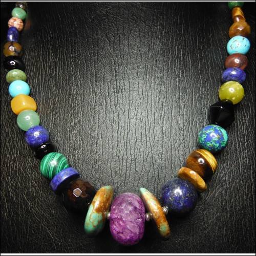 $100-$200 LUCY GAYNOR (b.1971-) 325CT MULTI COLORED STONE NECKLACE STERLING SILVER $1NR