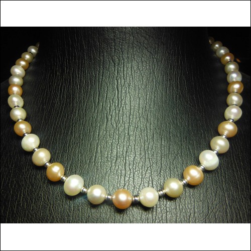 7.0-7.5MM PEACH AND WHITE FRESHWATER PEARL NECKLACE $1NR