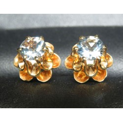 $2,500 ESTATE 1.60CT AQUAMARINE DOUBLE BUTTERCUP EARRINGS YELLOW GOLD $1NR