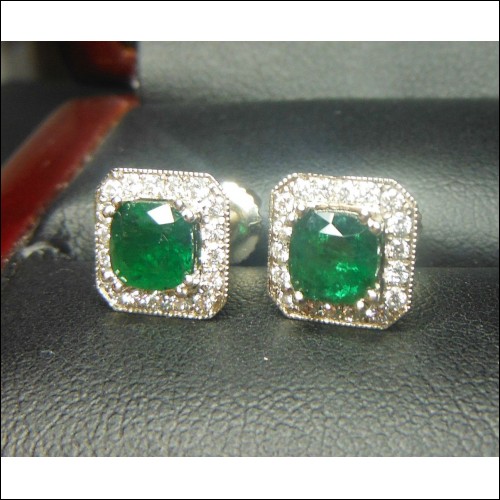 Sold Reorder for $3,225 1.43Ct Emerald & Diamond Earrings 18kwg by Jelladian ©