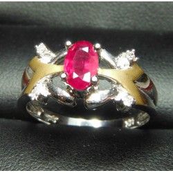 RED RUBY & DIAMOND RING 14K WHITE & YELLOW GOLD $1NR