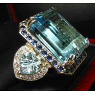 Sold Blue Topaz Emerald Cut, Sapphire & Diamond Ring 18kwg by Jelladian