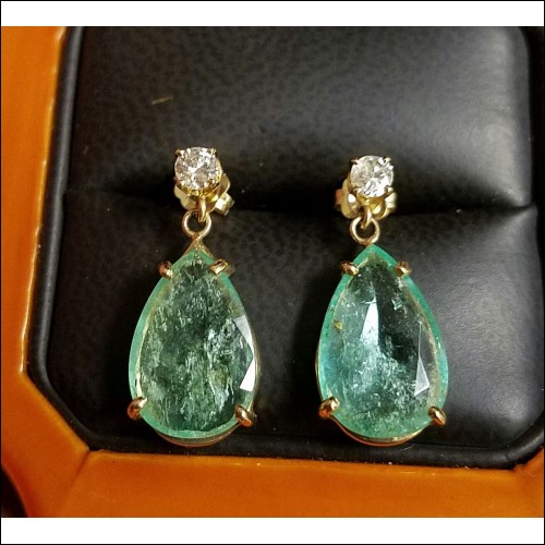 Estate 3.40Ct Emerald and Diamond Earrings 14k
