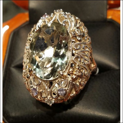 10.04Ct Wintergreen Amethyst & Diamond Ring Sterling & 14k Accents $1Nr