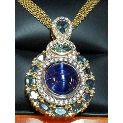 Sold, Reorder with Star Sapphire $15,854 Gia Cat's Eye Tanzanite & Alexandrite & Diamond Pendant by Jelladian ©