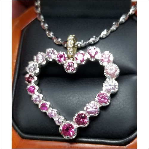 $2,233 $650 Mother's Day Special delivered 3.00Ct Pink Sapphire, Pink Tourmaline & Diamond Heart Pendant 18k & Sterling