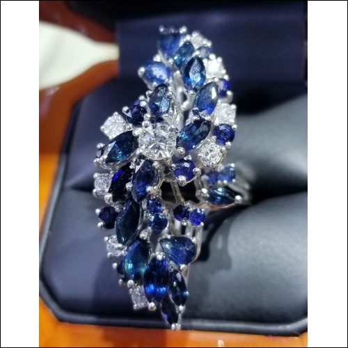 $2,500-$3,500 Estate 5.00Ct Sapphire & Diamond Dinner Ring 14k White Gold Reserve $1,000
