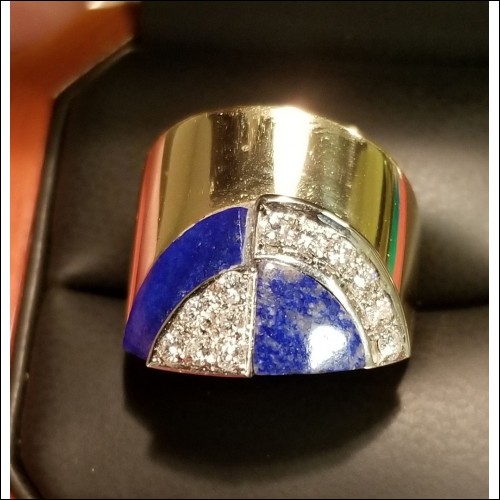 $1,500-$2,000 Unusual Lapis Lazuli & .48Ct Diamond Ring 18k 14.1 Grams Reserve $1,000