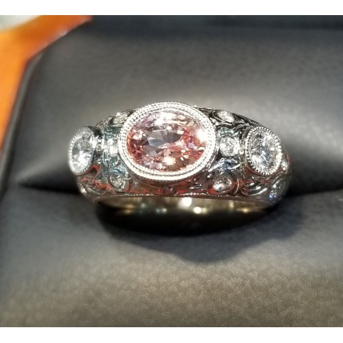 Sold Reorder for $6,852 Gia Padparadscha Sapphire & Diamond Ring 18kwg by Jelladian ©