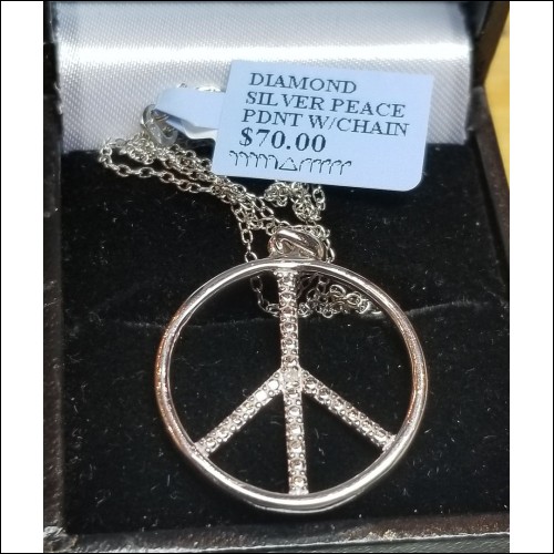 $70 Diamond Peace Sign Pendant and Chain Sterling