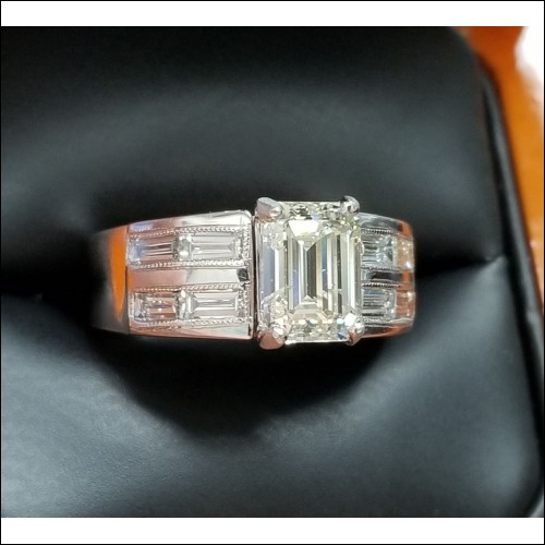 2.85Ct Emerald cut Diamond Ring 14k White Gold Center 2.10Ct K Si2 $7,500
