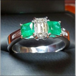 Sold, Reorder from the Manufacturer Direct for $5,338 Emerald Cut Diamond & Princess Cut Emerald Wedding Ring 18kwg by Jelladian ©