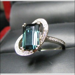 Sold Reorder for $2,565 3.50Ctw Blue Green Tourmaline Ring 18k White Gold by Jelladian ©
