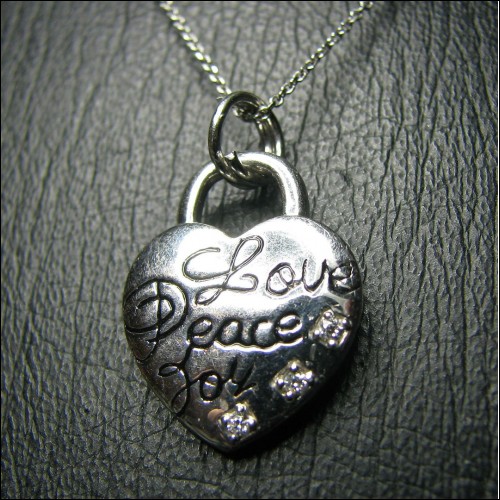 LOVE, Peace & Joy 3 Diamond Heart Pendant & Chain Sterling $1NR
