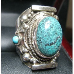 15CT BLUISH GREEN TURQUOISE RING STERLING $1NR