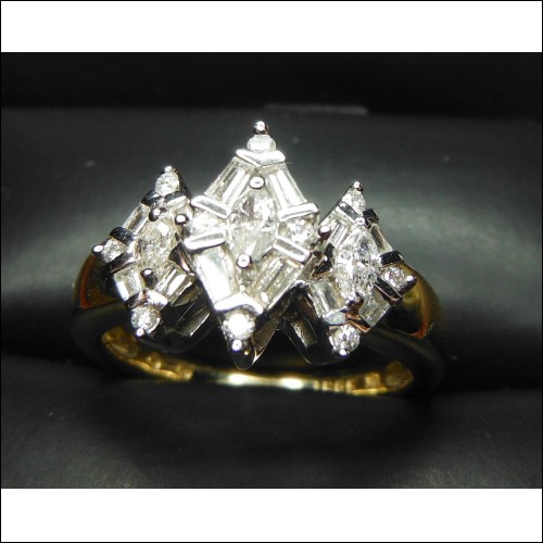 .68CT 3 MARQUISE DIAMOND WEDDING RING W/ BAGUETTE & ROUNDS 14KWYG $1NR