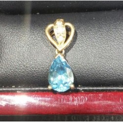 ESTATE 1.65CT BLUE TOPAZ & DIAMOND HEART PENDANT 14K $1NR