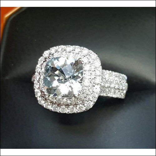 3.03Ct Aquamarine & Diamond Ring 14k White Gold