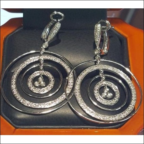 Estate Diamond Circles Earrings 14k White Gold
