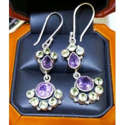 Estate 5.00Ct Amethyst and Peridot Earrings Sterling Silver