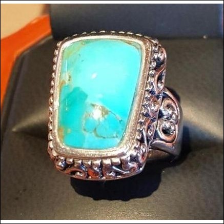Rectangular Pleasant Blue Turquoise Ring Sterling Silver