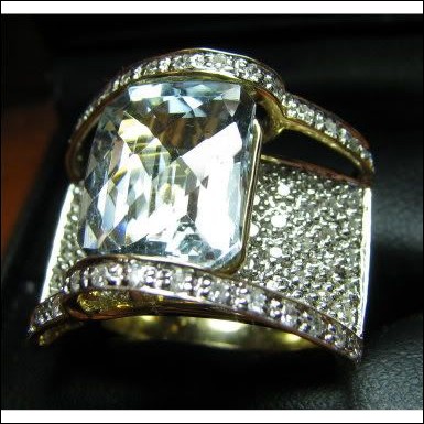 $15,000 ESTATE STUNNING 5.75CT AQUAMARINE & DIAMOND WIDE COCKTAIL RING 14K $1NR