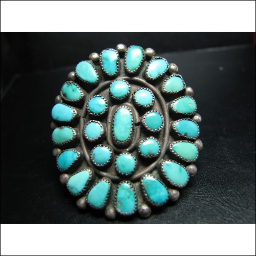 $1,500 ESTATE HUGE NATIVE AMERICAN INDIAN TURQUOISE ALMOST 3 FINGERS WIDE SHIELD RING STERLING $1NR