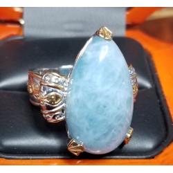 $500 Estate 15Ct Chatoyant Blue Pear Ring Sterling $1Nr