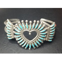 Estate Needlepoint Turquoise Bracelet signed by Zuni Tribe Artist Etsate $1Nr