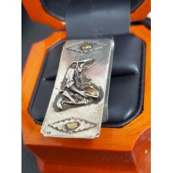 Estate Silver Money Clip with Gold Miner Panning 3 Gold Nuggets $1Nr
